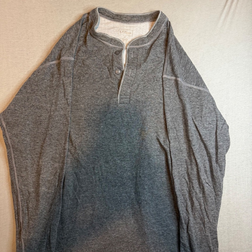 LL Bean Mens Tall Gray Henley Long Sleeve Cotton Wool Blend Shirt 02038 L-Tall